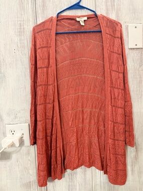 Open-Front Dusty Pink Knit Cardigan Sweater